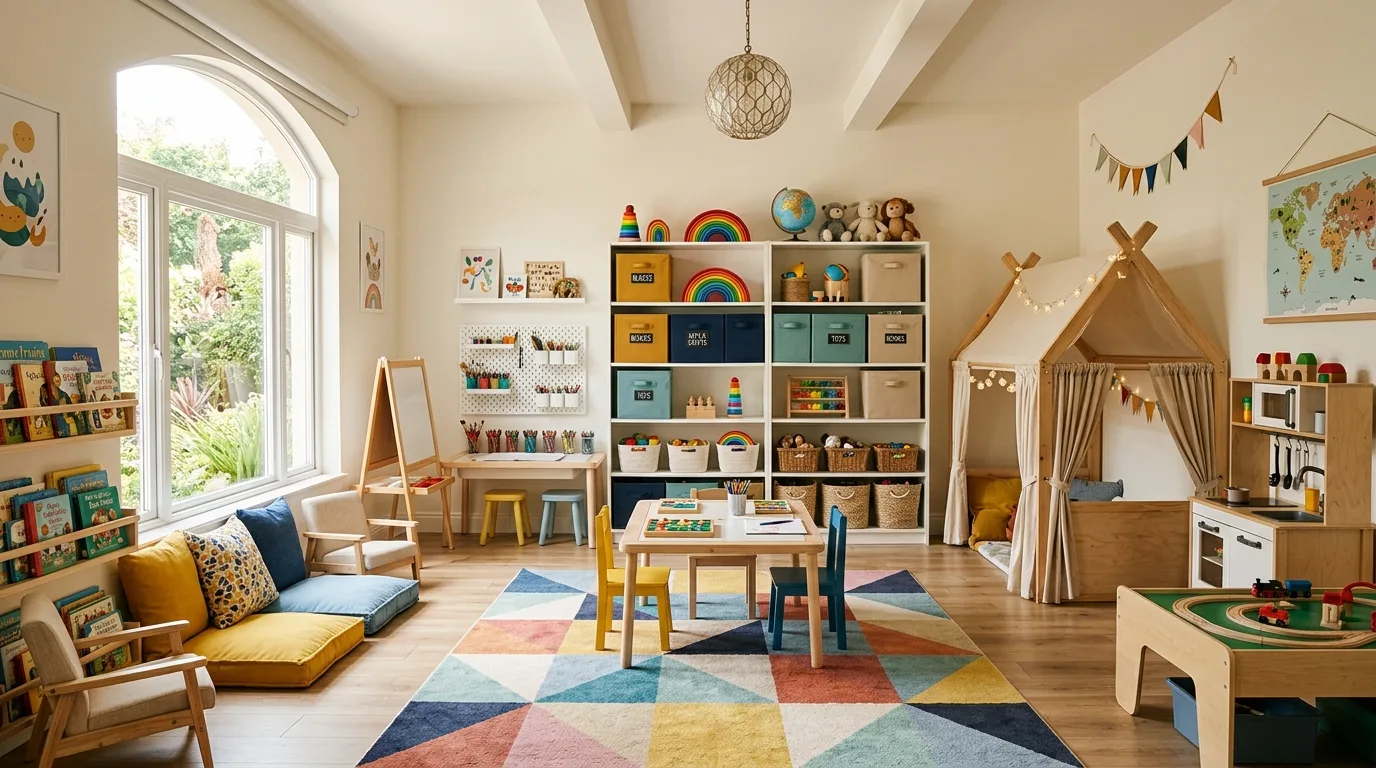 Keep oversized toys contained so the room stays usable inspiration for a kids playroom.
